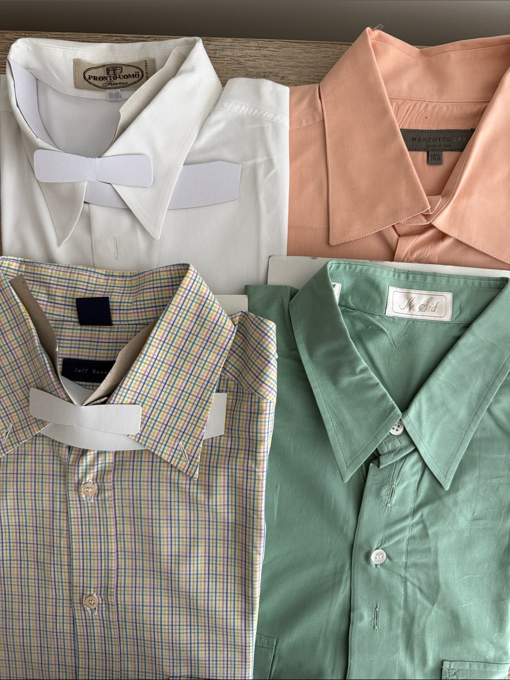 Men’s Dress Shirt Set — White, Peach, Mint, Pastel Check